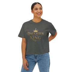 Daughter of the King Women's Boxy Tee — Christian Faith Crown Graphic