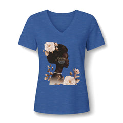 Women’s V-Neck Tee — 'Cultivated in Strength' Floral Silhouette Shirt