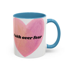 Faith Over Fear Pink Heart Accent Coffee Mug — Inspirational 11/15oz Ceramic