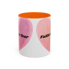 Faith Over Fear Pink Heart Accent Coffee Mug — Inspirational 11/15oz Ceramic