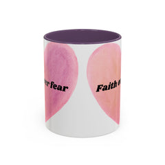 Faith Over Fear Pink Heart Accent Coffee Mug — Inspirational 11/15oz Ceramic