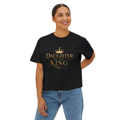 Daughter of the King Women's Boxy Tee — Christian Faith Crown Graphic