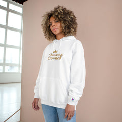 Chosen & Crowned Christian Hoodie | Champion Pullover with Gold Crown Graphic | Family of Grace - image using AI generated person