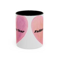 Faith Over Fear Pink Heart Accent Coffee Mug — Inspirational 11/15oz Ceramic