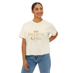 Daughter of the King Women's Boxy Tee — Christian Faith Crown Graphic