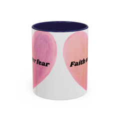 Faith Over Fear Pink Heart Accent Coffee Mug — Inspirational 11/15oz Ceramic