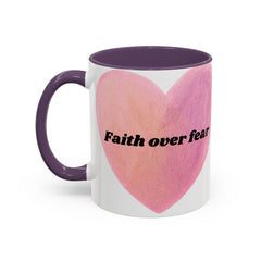 Faith Over Fear Pink Heart Accent Coffee Mug — Inspirational 11/15oz Ceramic