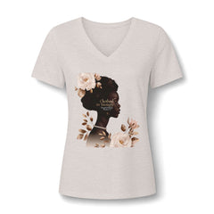 Women’s V-Neck Tee — 'Cultivated in Strength' Floral Silhouette Shirt