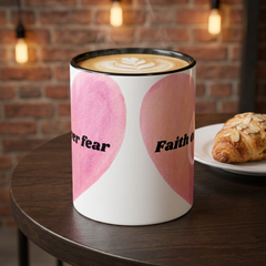 Faith Over Fear Pink Heart Accent Coffee Mug — Inspirational 11/15oz Ceramic