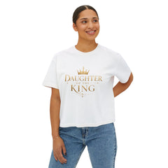 Daughter of the King Women's Boxy Tee — Christian Faith Crown Graphic