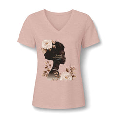 Women’s V-Neck Tee — 'Cultivated in Strength' Floral Silhouette Shirt