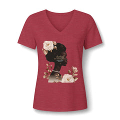 Women’s V-Neck Tee — 'Cultivated in Strength' Floral Silhouette Shirt