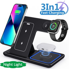 3 In 1 LED Fast Wireless Charger Stand Foldable Charging Station for all types phones.