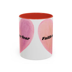 Faith Over Fear Pink Heart Accent Coffee Mug — Inspirational 11/15oz Ceramic