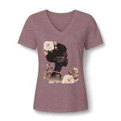 Women’s V-Neck Tee — 'Cultivated in Strength' Floral Silhouette Shirt