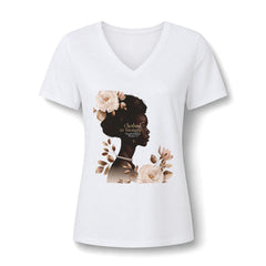 Women’s V-Neck Tee — 'Cultivated in Strength' Floral Silhouette Shirt