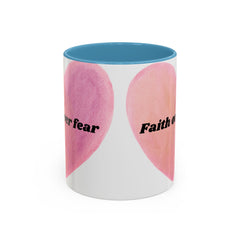 Faith Over Fear Pink Heart Accent Coffee Mug — Inspirational 11/15oz Ceramic