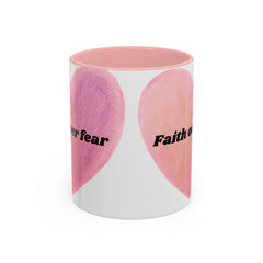 Faith Over Fear Pink Heart Accent Coffee Mug — Inspirational 11/15oz Ceramic