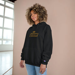 Chosen & Crowned Christian Hoodie | Champion Pullover with Gold Crown Graphic | Family of Grace - image using AI generated person