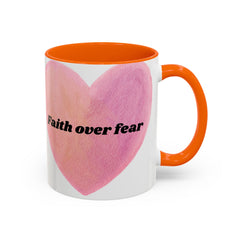 Faith Over Fear Pink Heart Accent Coffee Mug — Inspirational 11/15oz Ceramic
