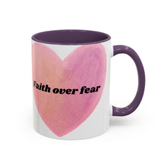 Faith Over Fear Pink Heart Accent Coffee Mug — Inspirational 11/15oz Ceramic